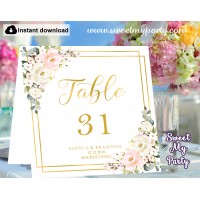 Blush table numbers folded,Floral table numbers template printable, (130) 